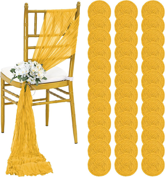 36 Pcs Mustard Yellow Cheesecloth Chair Sashes, 16 x 108 inch Gauze Fabric Washable Chair Sashes Bows Designed for Aisle Decorations Universal Chairs Cover Decor for Wedding Reception Party Banquet