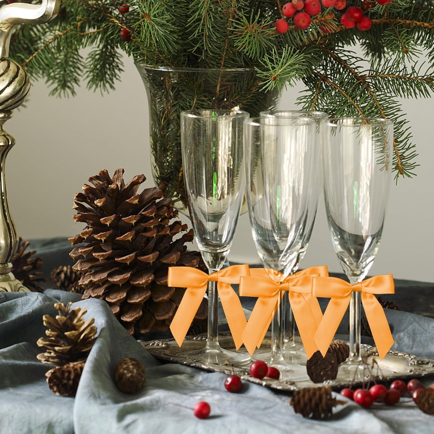 50Pcs Orange Twist Tie Bows for Gift Wrapping 2.5" Satin Ribbon Bow for Treat Bags Balloons Birthday Party Favors Wedding Decorations