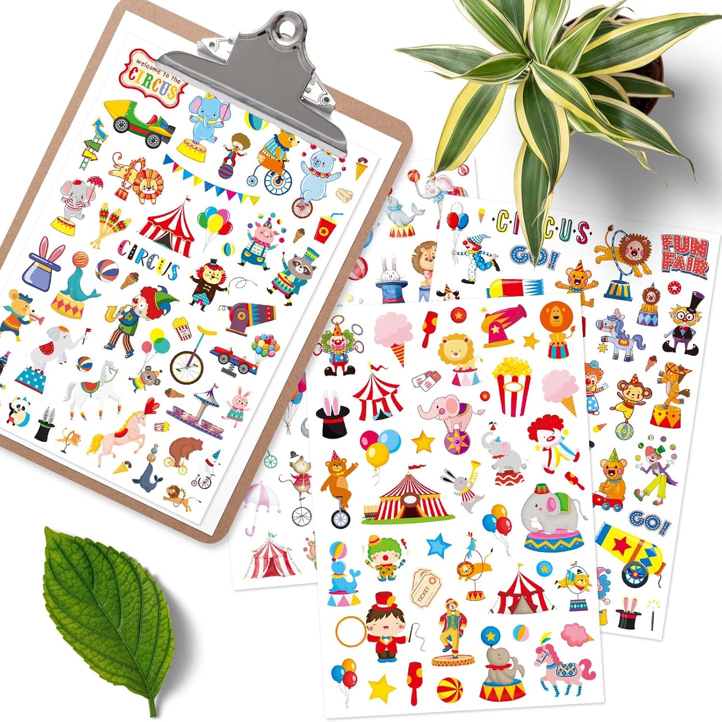 Cute Carnival Circus Stickers 820 Count Party Goodie Gifts Bags Decor Red White Elephant Clown Adhesive Stickers for Kids Girls Boys Birthday Invitations Art Craft Decor School Game Class Rewards