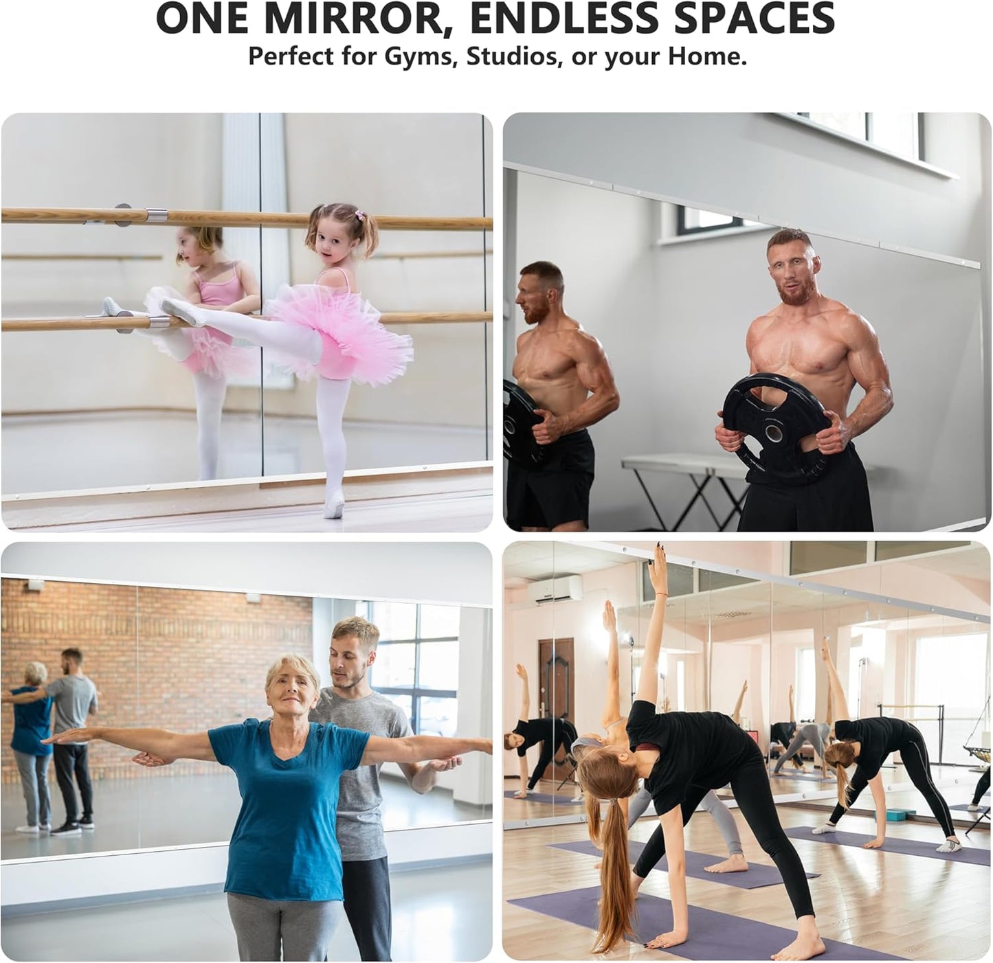 Home Gym Mirror for Wall,Mirror Full Length,60"x25"x2PCS,Glass Frameless Body Large Mirror for Home Gym,Workout,Bedroom,Garage(Silver)