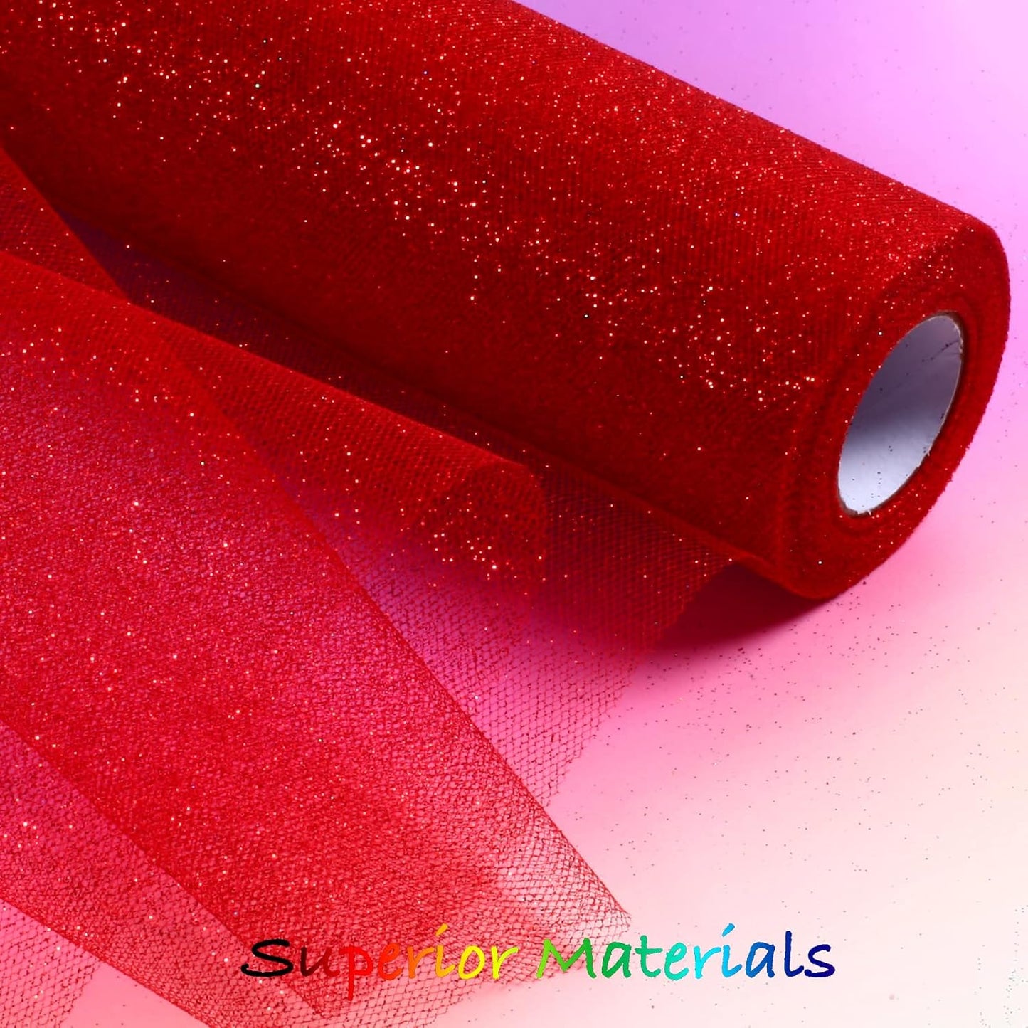 Sparkling Tulle Rolls, 15” by 30 Yards (90FT) Glitter Tulle Spool Ribbon Fabric for Wedding Birthday Bridal Shower Tutu Skirt Party Gift Wrapping (Red)