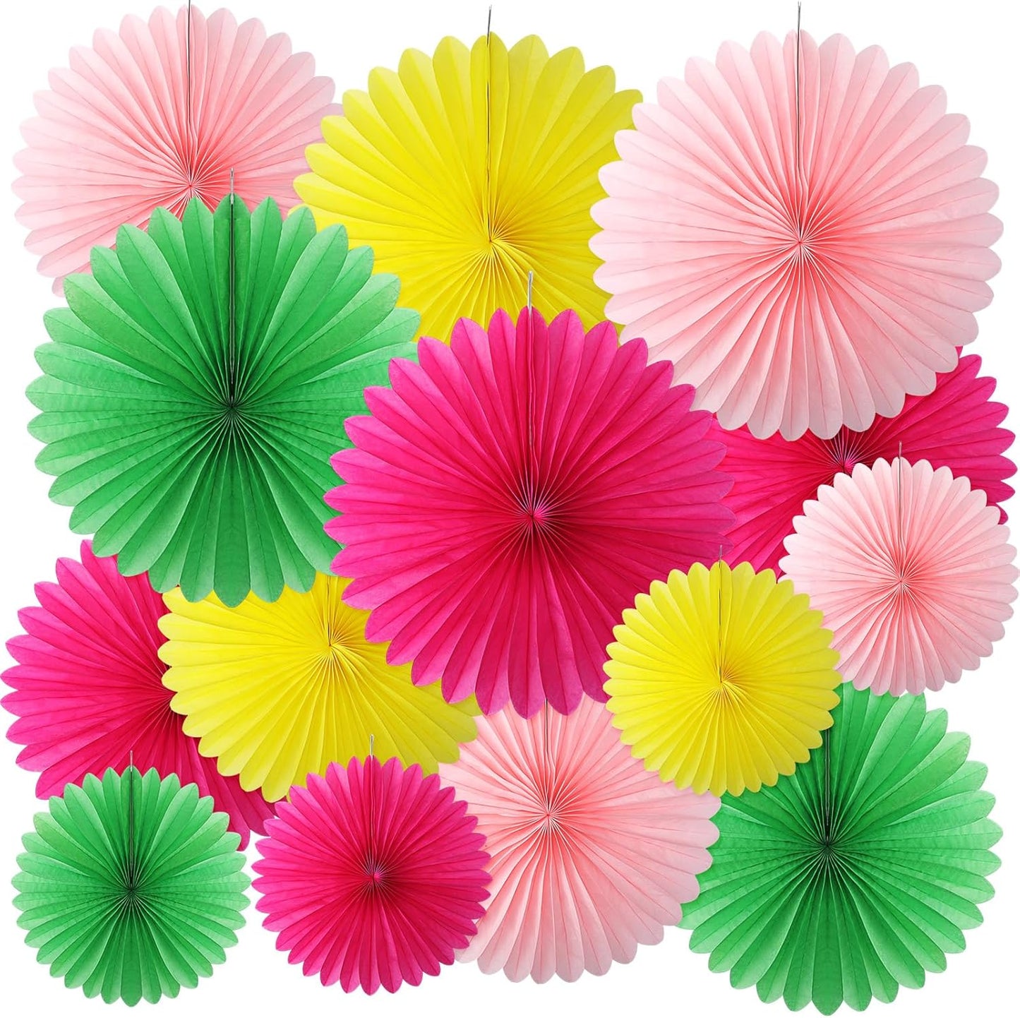 24 Pcs Colorful Paper Fans Party Hanging Decorations Rainbow Classroom Wall Decor Pink Green Rose Red Yellow Background Ceiling Decor for Birthday Wedding Baby Bridal Shower Engagement