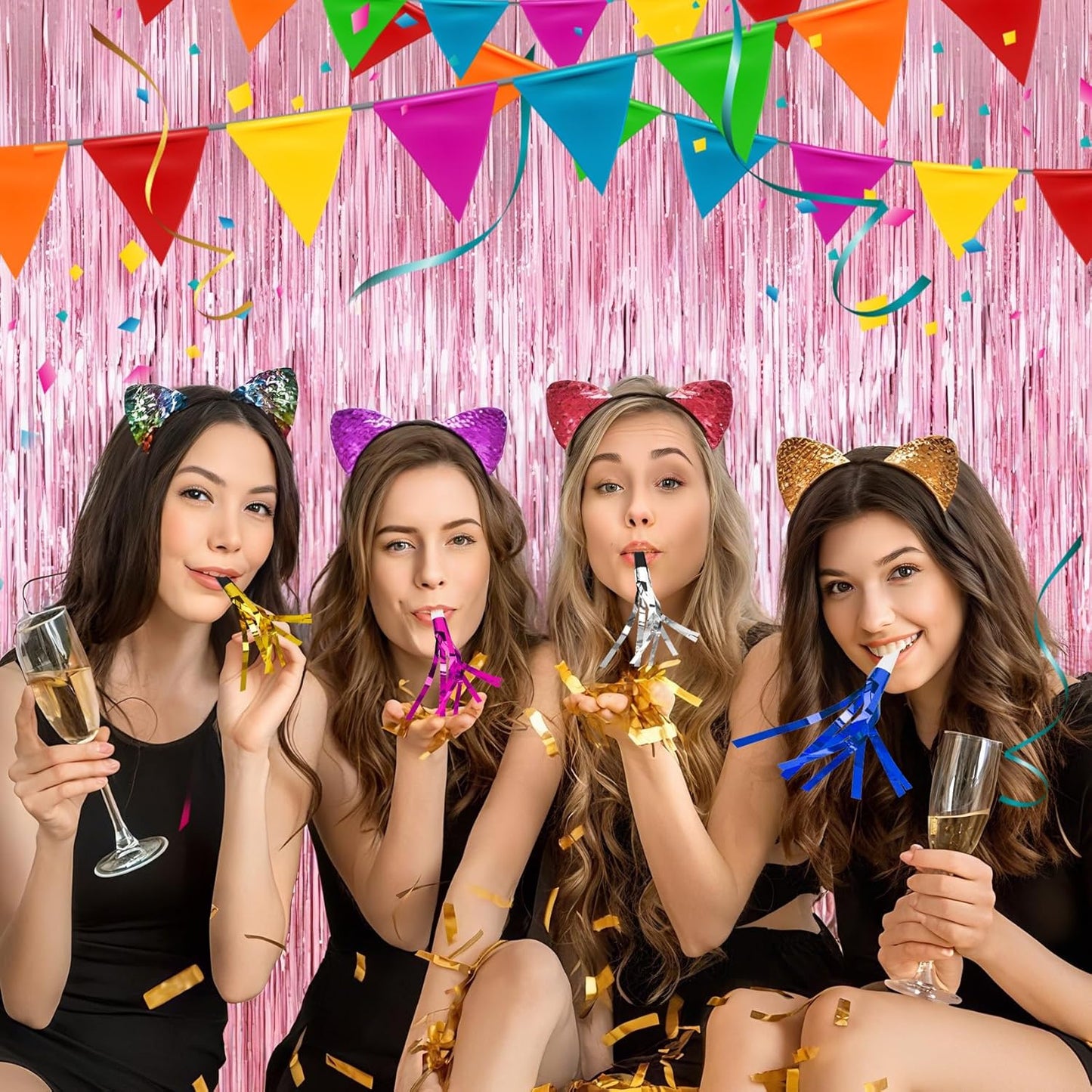 Party Blowers, 24 PCS New Years Noise Makers, Gold Glitter Metallic Fringed Party Favors Blowouts, Blow Horns Whistles for Kids Birthday Graduations Christmas Weddings Family Sporting Events Supplies