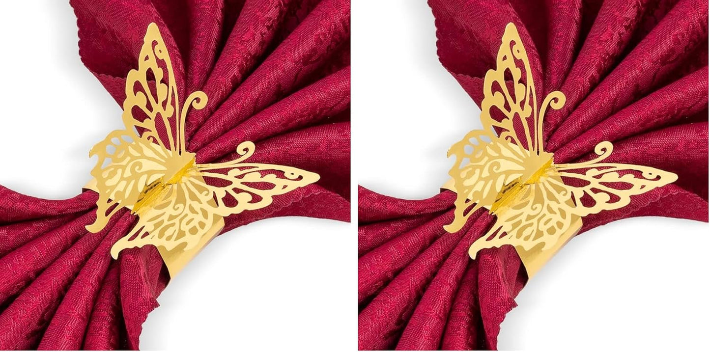 150PCS Butterfly Napkin Rings for Luxury Banquet Style, Reusable Paper Napkin Holders for Wedding Banquet Dinner Table Decor, and Catering Party Services (Gold) (Pack of 2)