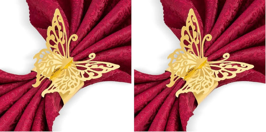 150PCS Butterfly Napkin Rings for Luxury Banquet Style, Reusable Paper Napkin Holders for Wedding Banquet Dinner Table Decor, and Catering Party Services (Gold) (Pack of 2)