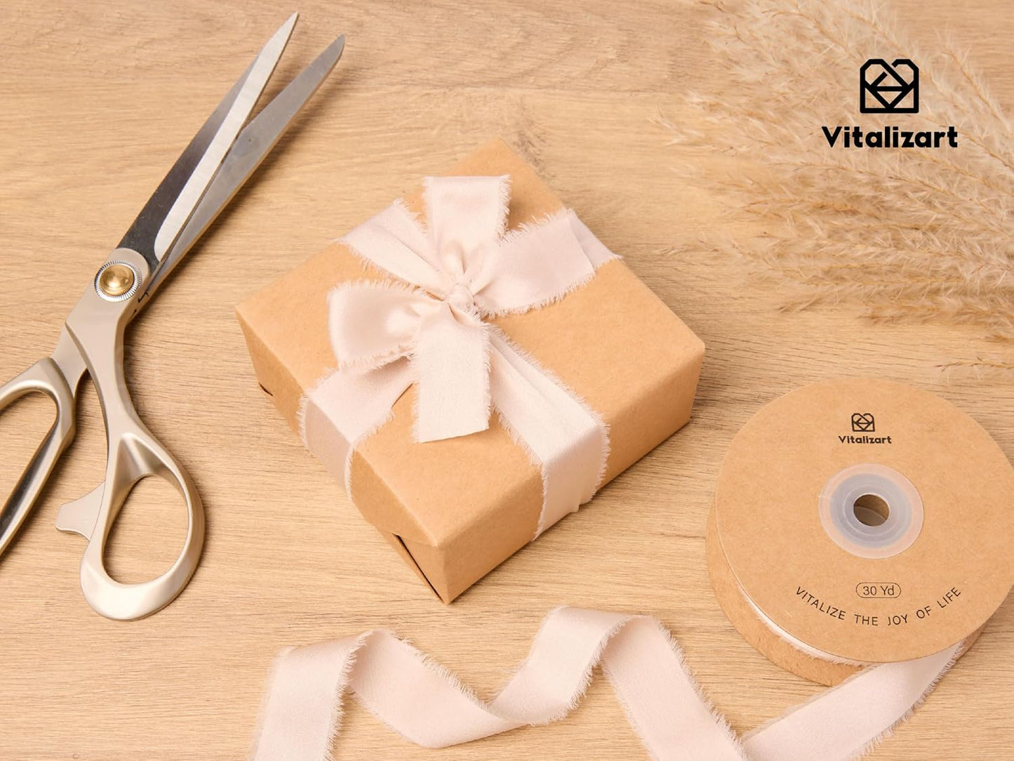 Vitalizart Silk Like Satin Ribbon 1 inch x 30 Yard Light Nude Handmade Frayed Ribbons for Gift Wrapping Baby Shower Wedding Bridal Bouquets Holiday Decor
