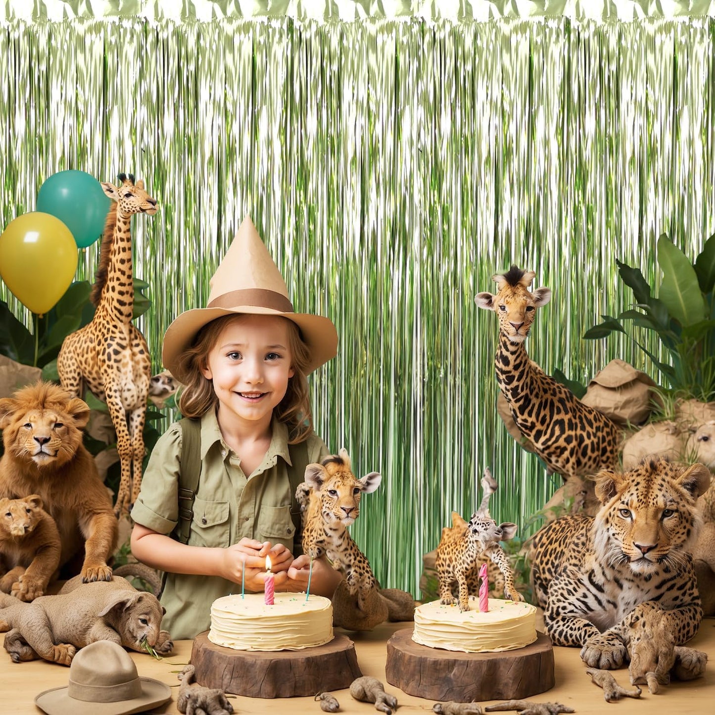 GOER 3.2 ft x 8.2 ft Metallic Tinsel Foil Fringe Curtains Party Photo Backdrop Party Streamers for Birthday,Graduation,New Year Eve Decorations Wedding Decor (3 Pcs,Sage Green)