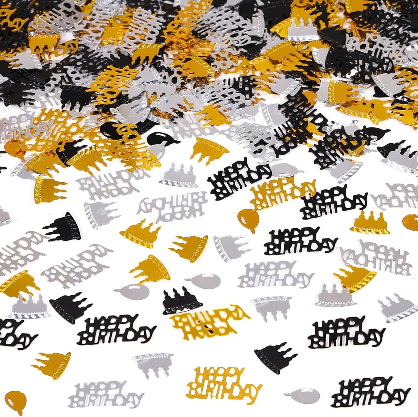 Gold and Black Happy Birthday Confetti, 3000 Pcs Birthday Cake Table Metallic Foil Confetti Party Table Decor for Party, Baby Shower, DIY Arts and Crafting