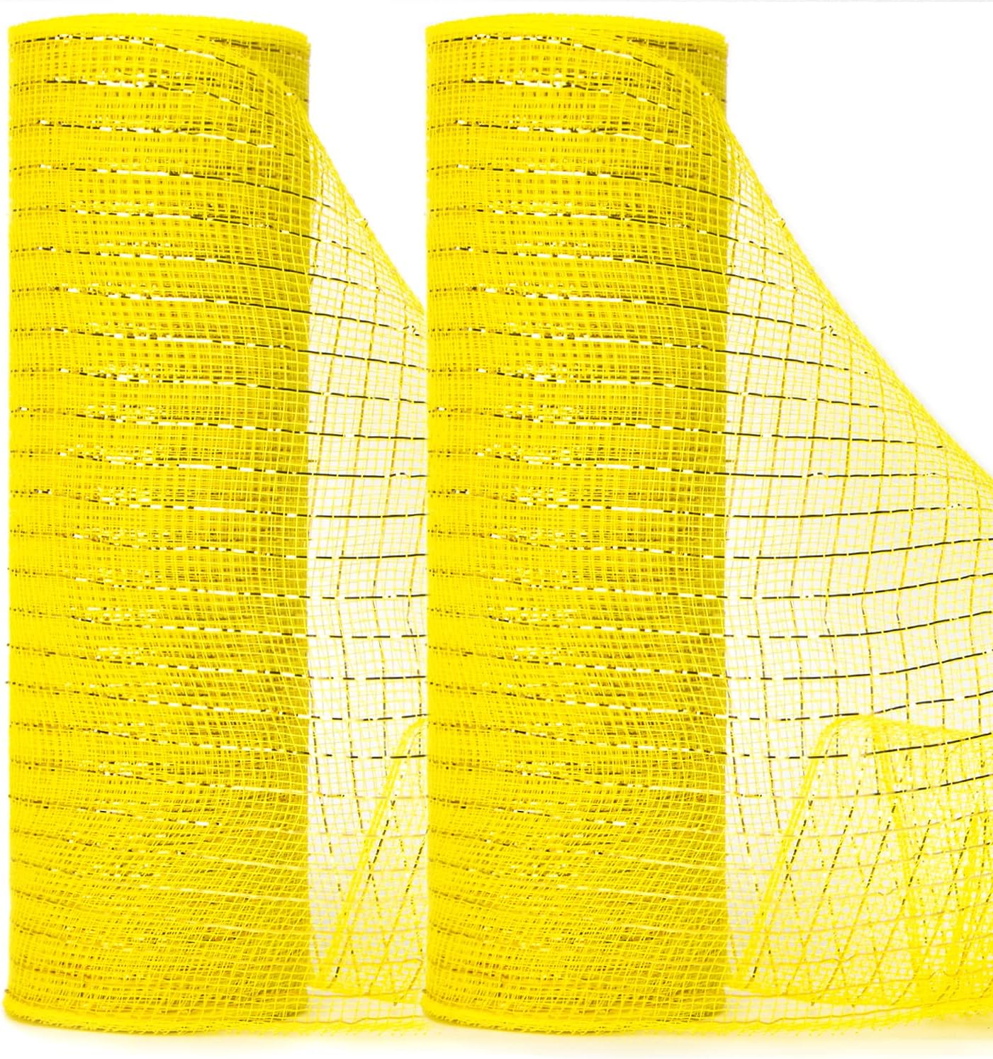 Ribbli 2 Rolls Yellow Mesh Ribbon,10 inch x 30 feet(10Yard) Each Roll,Metallic Yellow with Gold Foil,Use for Wreath Swags and Decorating