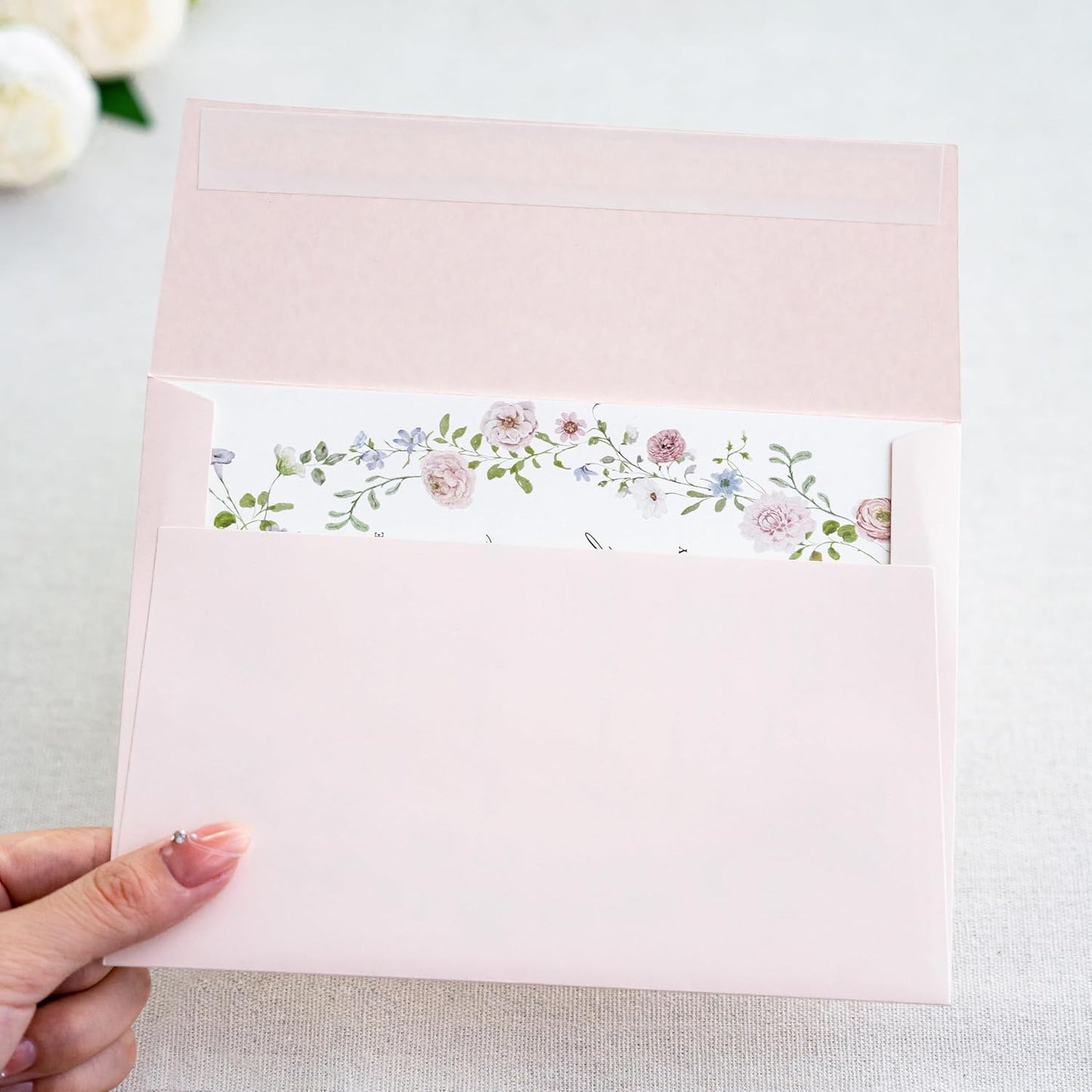 PONATIA 50 PCS 5x7 Envelopes, Blush Pink Self- Adhesive A7 Envelopes for Weddings, Invitation Cards, Photos, Postcards, Greeting Cards Mailing, Baby Shower, Graduation, Christmas Gift Cards