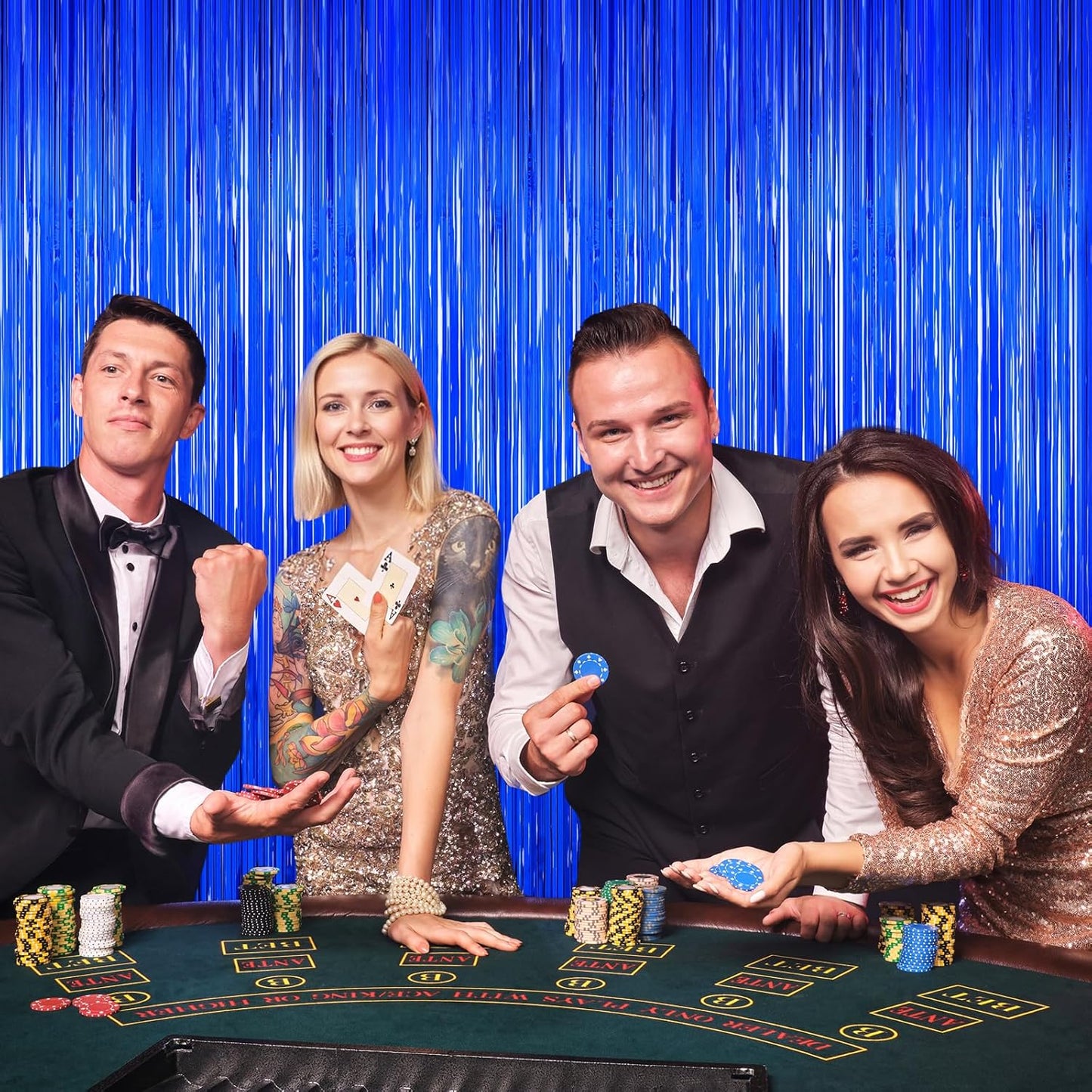 Blue Party Decorations, 2Pack Ocean Party Decor Supplies Blue Party Streamers Birthday Wedding Decorations Tinsel Foil Fringe Curtains Photo Booth Props Celebration Christmas New Year Decorations