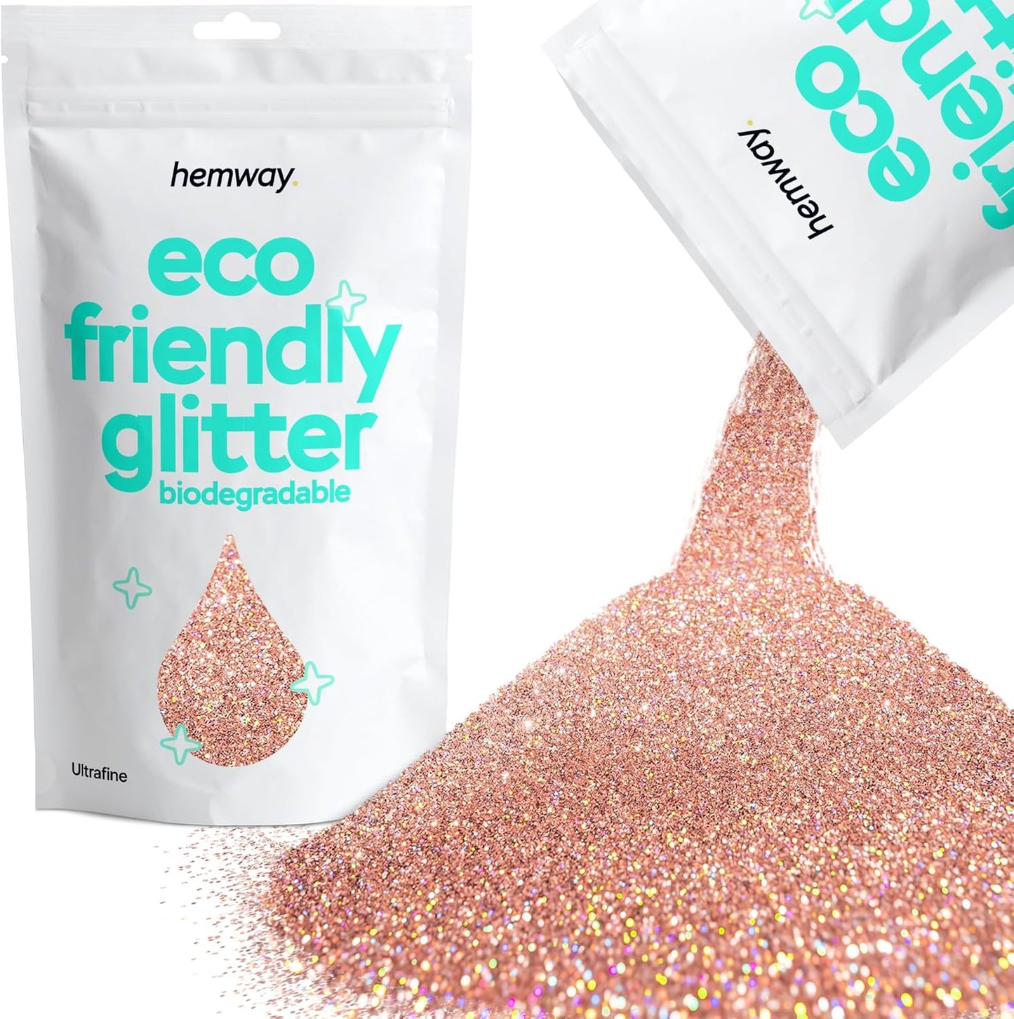 Hemway Eco Friendly Biodegradable Glitter 100g / 3.5oz Bio Cosmetic Safe Sparkle Vegan for Face, Eyeshadow, Body, Hair, Nail and Festival - Ultrafine (1/128" 0.008" 0.2mm) - Rose Gold Holographic