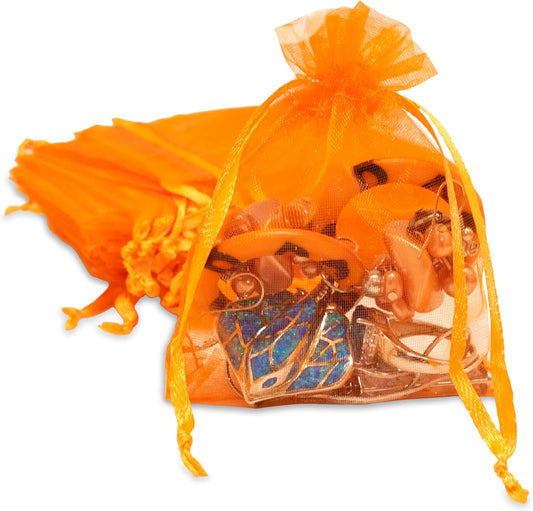 TheDisplayGuys 48-Pack 4x6 Orange Sheer Organza Gift Bags with Drawstring, Jewelry Candy Treat Wedding Party Favors Mesh Pouch