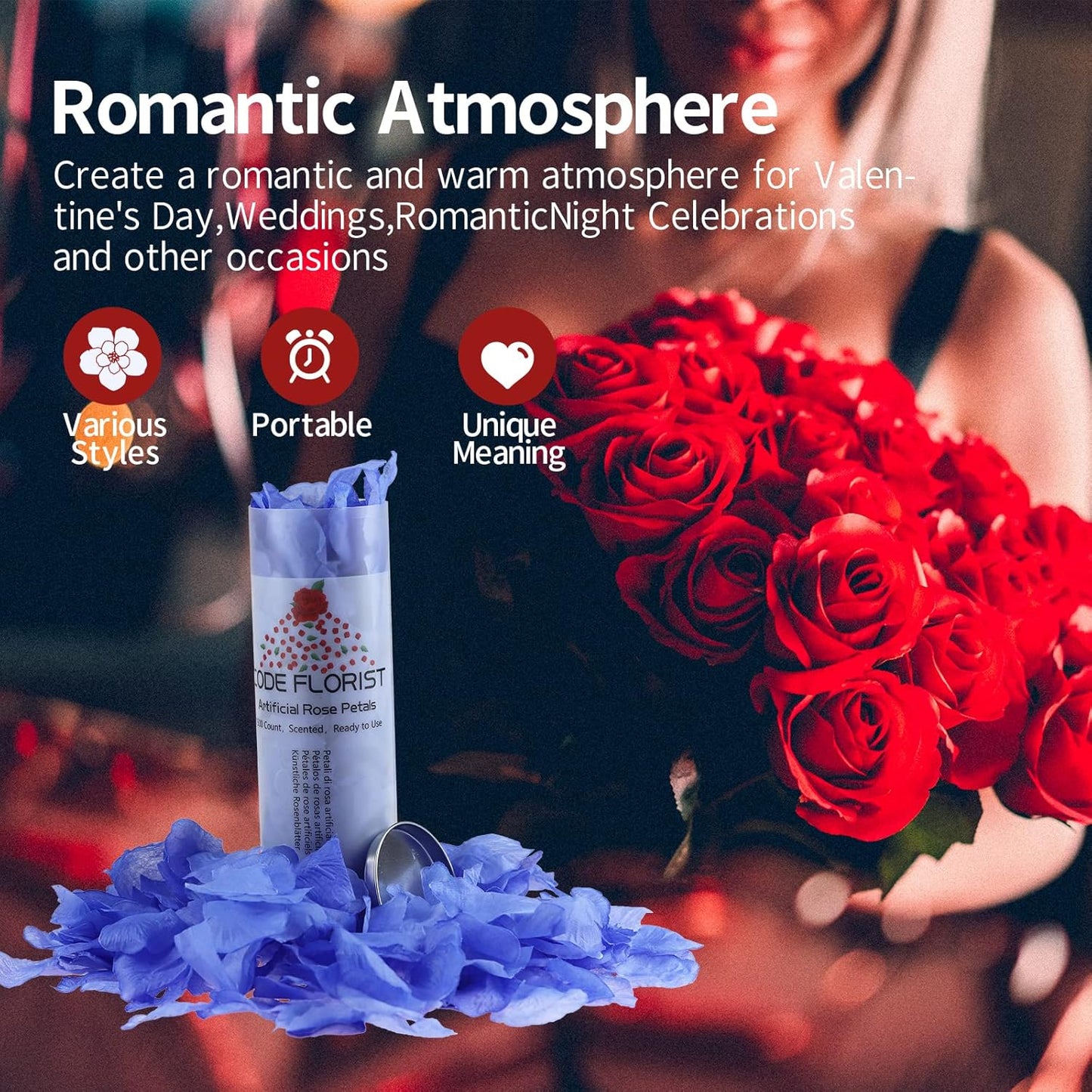 CODE FLORIST 1500 PCS Light Blue Silk Rose Petals for Valentine's Day,Romantic Night,Wedding,Proposal Anniversary Flower Decorations(Separated,Scented)