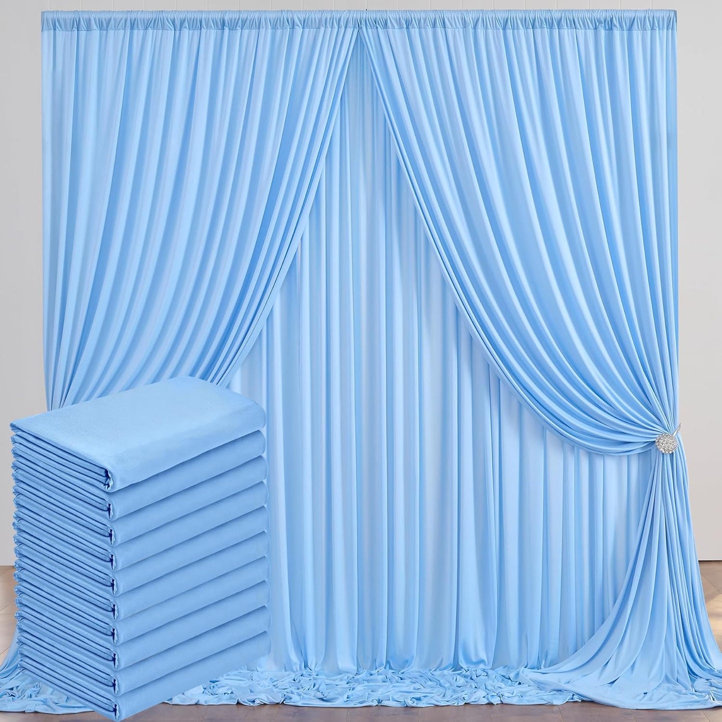 50 ft x 10 ft Wrinkle Free Blue Backdrop Curtain Panels, Polyester Photography Backdrop Drapes, Wedding Party Home Decoration Supplies
