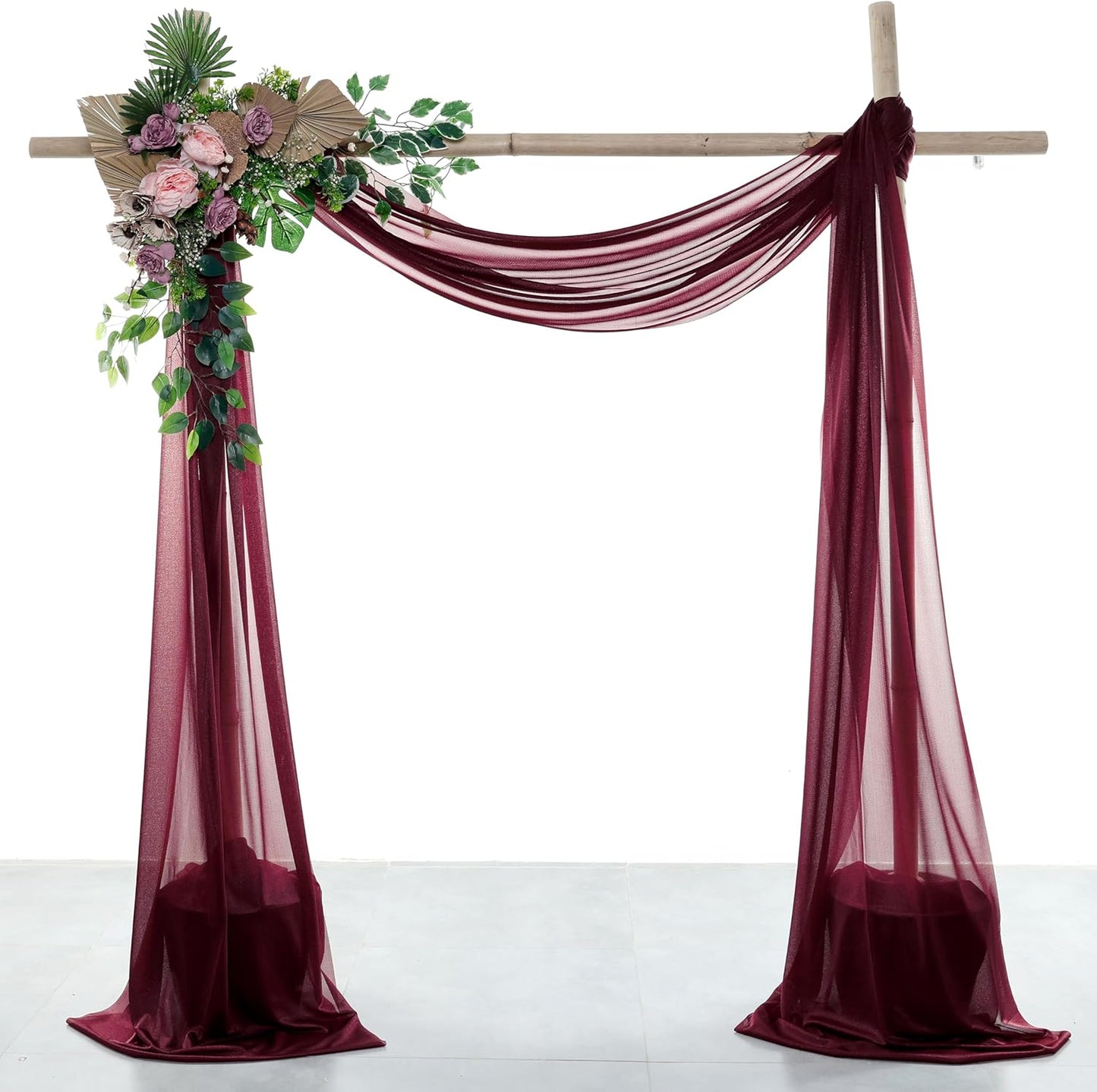 VDS Pack of 1 Panel (30 Inch X 40 Feet) Wedding Arch Draping Fabric Sheer Chiffon Fabric Drapery for Wedding Ceremony Reception Swag Backdrop Canopy Chuppah ARBO Altars Decoration (Burgundy)