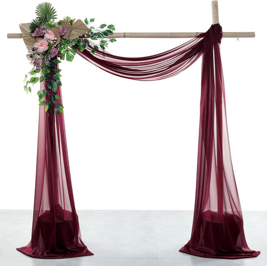 VDS Pack of 2 Panel (30 Inch X 50 Feet) Wedding Arch Draping Fabric Sheer Chiffon Fabric Drapery for Wedding Ceremony Reception Swag Backdrop Canopy Chuppah ARBO Altars Decoration (Burgundy)