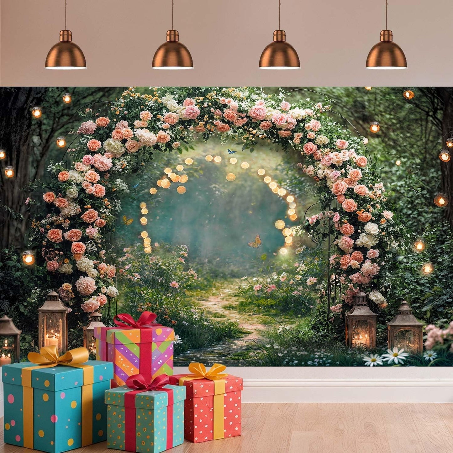 10x8ft Enchanted Forest Wedding Photography Backdrop Wonderland Roses Fairy Tale Backdrop Pink Flower Birthday Newborn Baby Shower Wedding Bridal Party Banner Photo Booth Props Anniversary Background