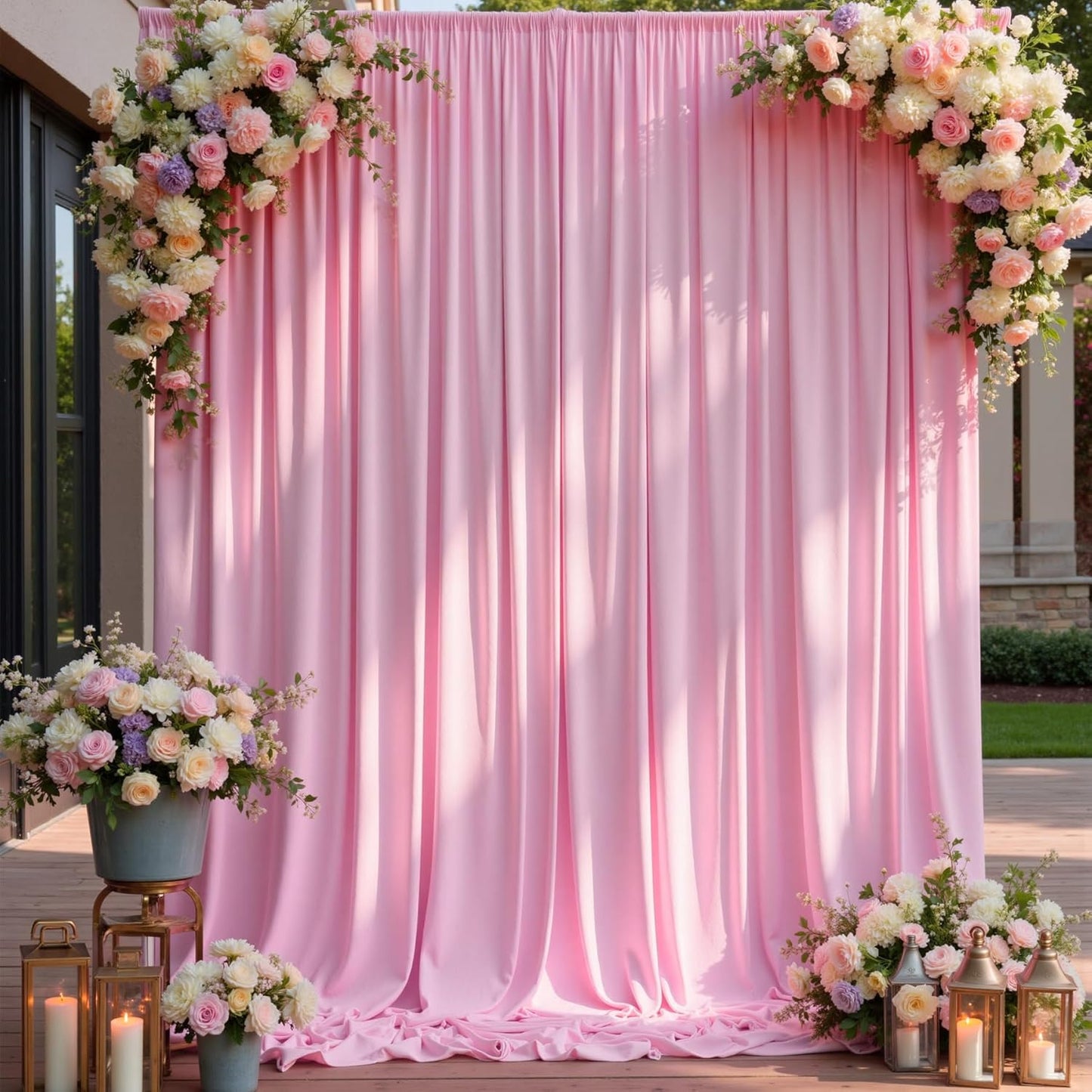 50×12ft Wrinkle Free Pink Backdrop Curtain for Wedding Parties, 10 Panels 5×12ft Long Soft Silky Polyester Backdrop Drapes Baby Pink Photo Back Drop Curtains for Party Photography Background Cloth