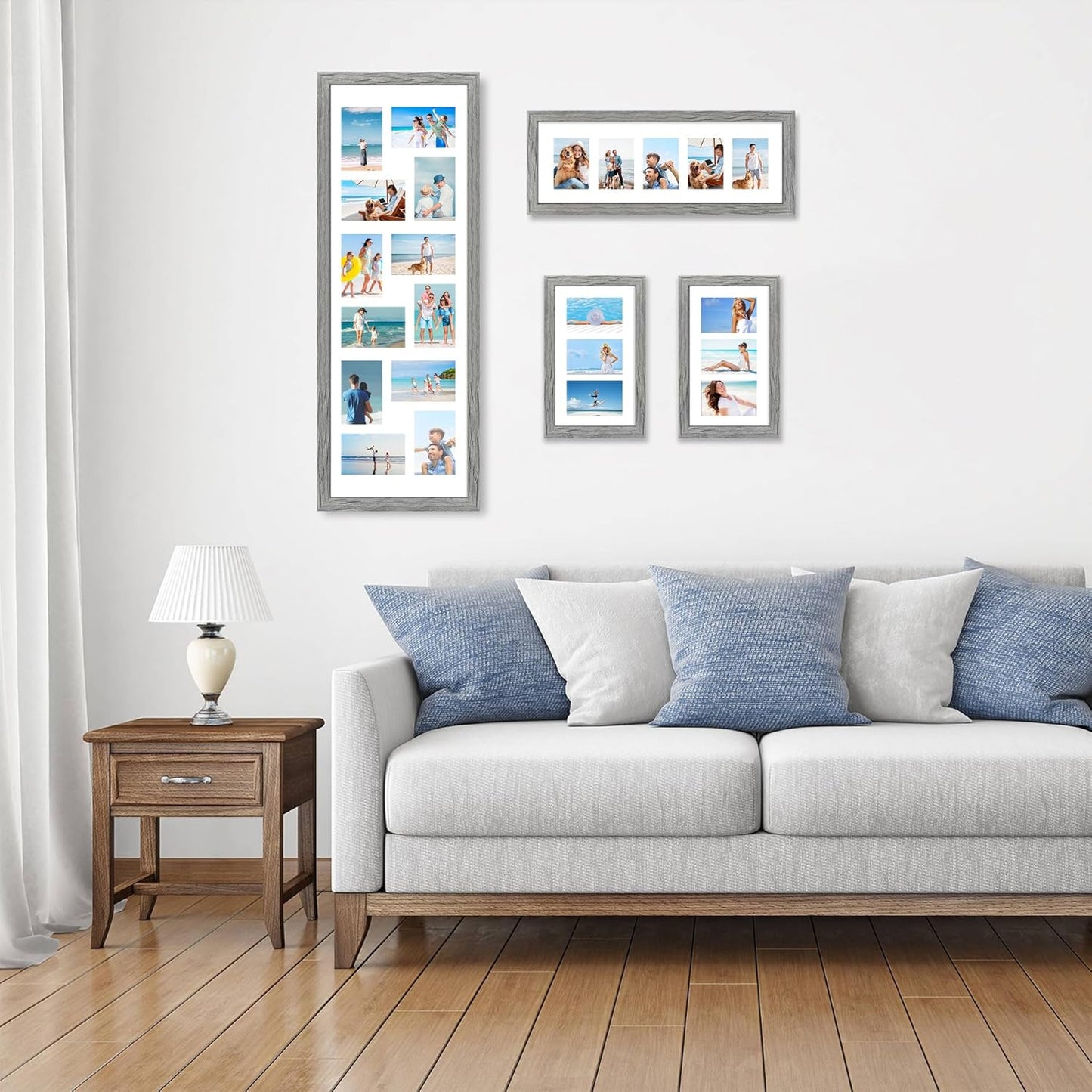 8x24 Picture Frame 2 Pack, Rustic Grey Wood Frame with Tempered Glass, Display Pictures Multiple Five 4x6 With Mat or 8 x 24 Without Mat - Horizontal or Vertical Wall Mounting