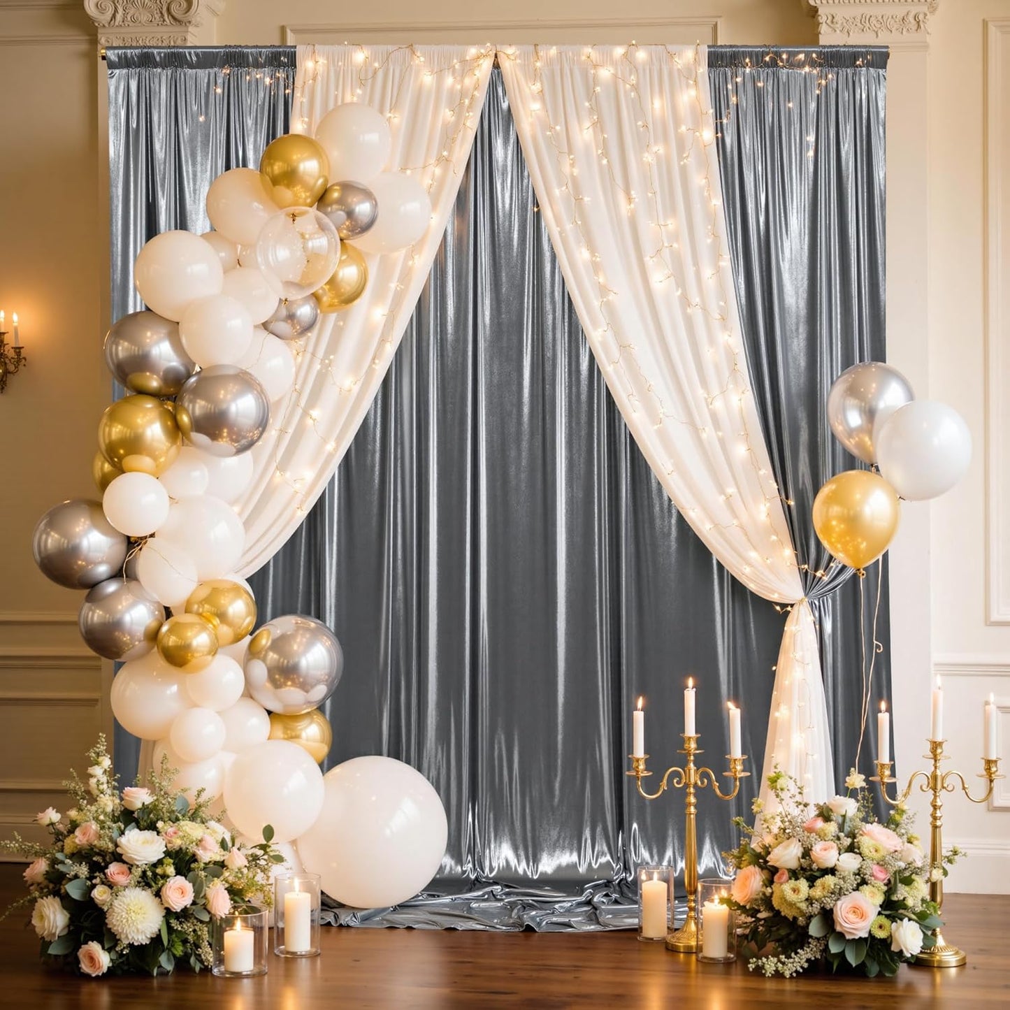 10x10FT Charcoal Silver Sequin Backdrop - 2 Panels 5x10FT Wrinkle-Free Glitter Drapes for Weddings, Parties & Events