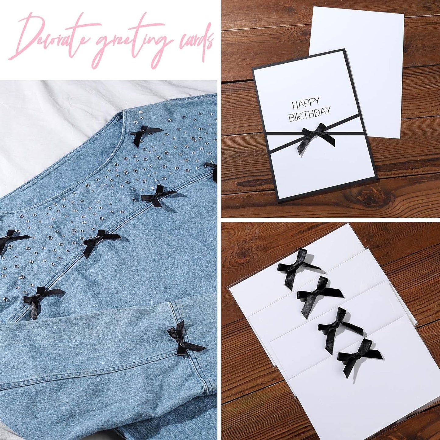 YGDZ 50 PCS Mini Black Bows, Small Stain Ribbon Black Bow for Cake, Tiny Bows for Crafts, Bow Decorations for Party Favors, Balloons