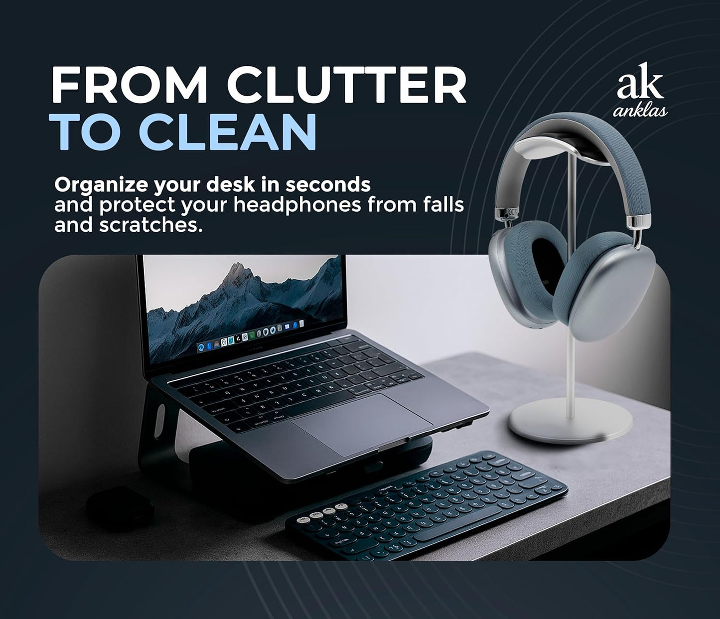 Headphone Stand for Desk – Premium & Minimalist Headset Holder with Round or Oval Base for Gaming, Office & Home (Silver Rubber, Standard)