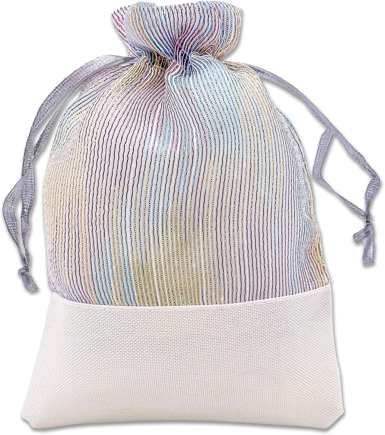 TheDisplayGuys For Your Modern Living 24-Pack Linen & Iridescent Organza Gift Bags with Drawstrings (Large 5 1/2 x 8) - Party Favors, Samples, Treats Mesh Pouches