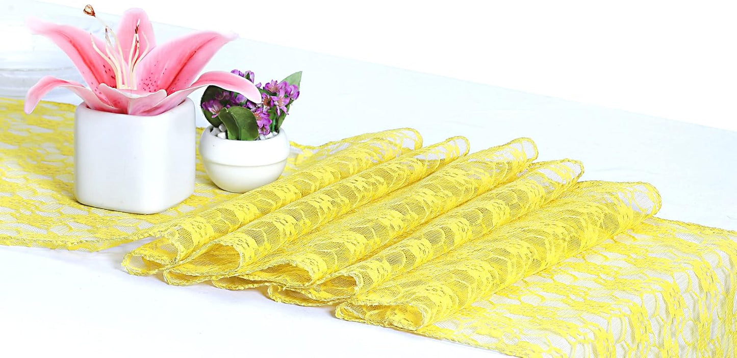 MDS Pack of 20 Wedding 12 x 108 inches Lace Table Runner for Wedding, Decorations for Birthday Parties, Banquets, Graduations, Engagements, and Runners fit Rectangle, Round Table- Yellow