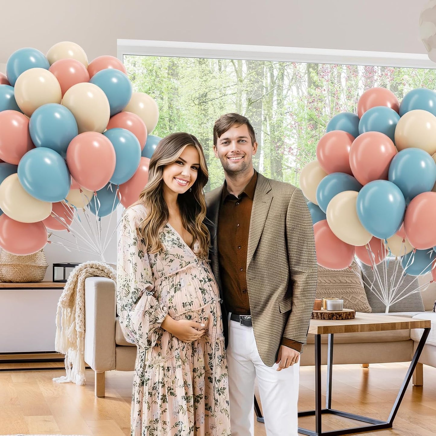 60pcs Gender Reveal Balloons, Dusty Pink Dusty Blue Sand White Balloons for Birthday Baby Shower Gender Reveal Party Decorations