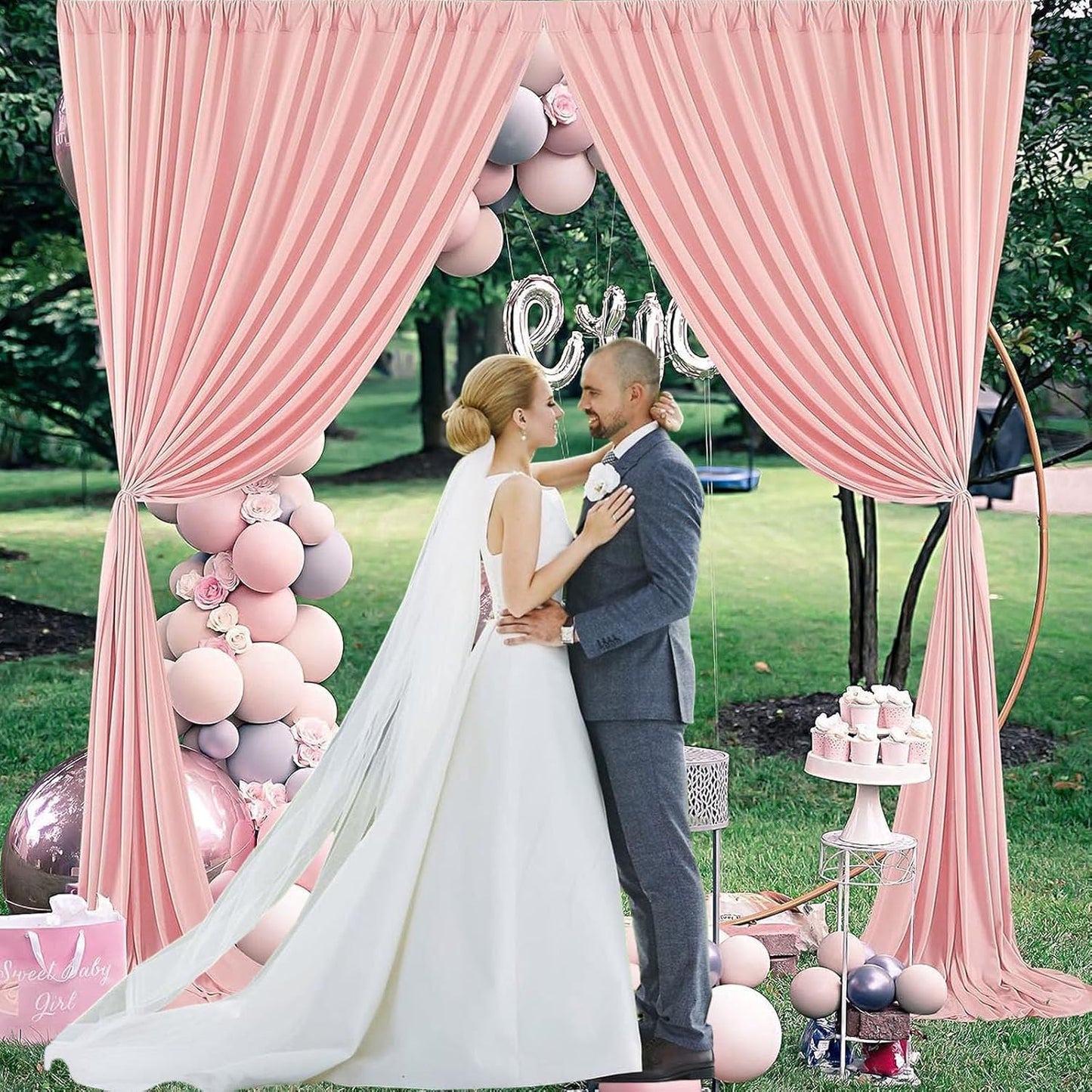 10 x 7 Feet Light Pink Backdrop Curtain for Partie, Background Curtains for Photoshoot, Birthday, Wedding, Halloween, Thanksgiving, Christmas, New Year Party Decorations 5Ft x 7Ft, 2 Panels