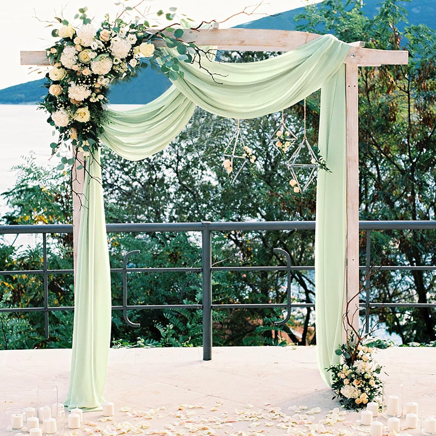 PARTISKY 10x10ft Sage Green Chiffon Sheer Backdrop Curtains, Wrinkle-Free Wedding Backdrop Drapes for Birthday Party Ceremony Arch Stage Decor Background for Photography 5x10ft,2 Panels