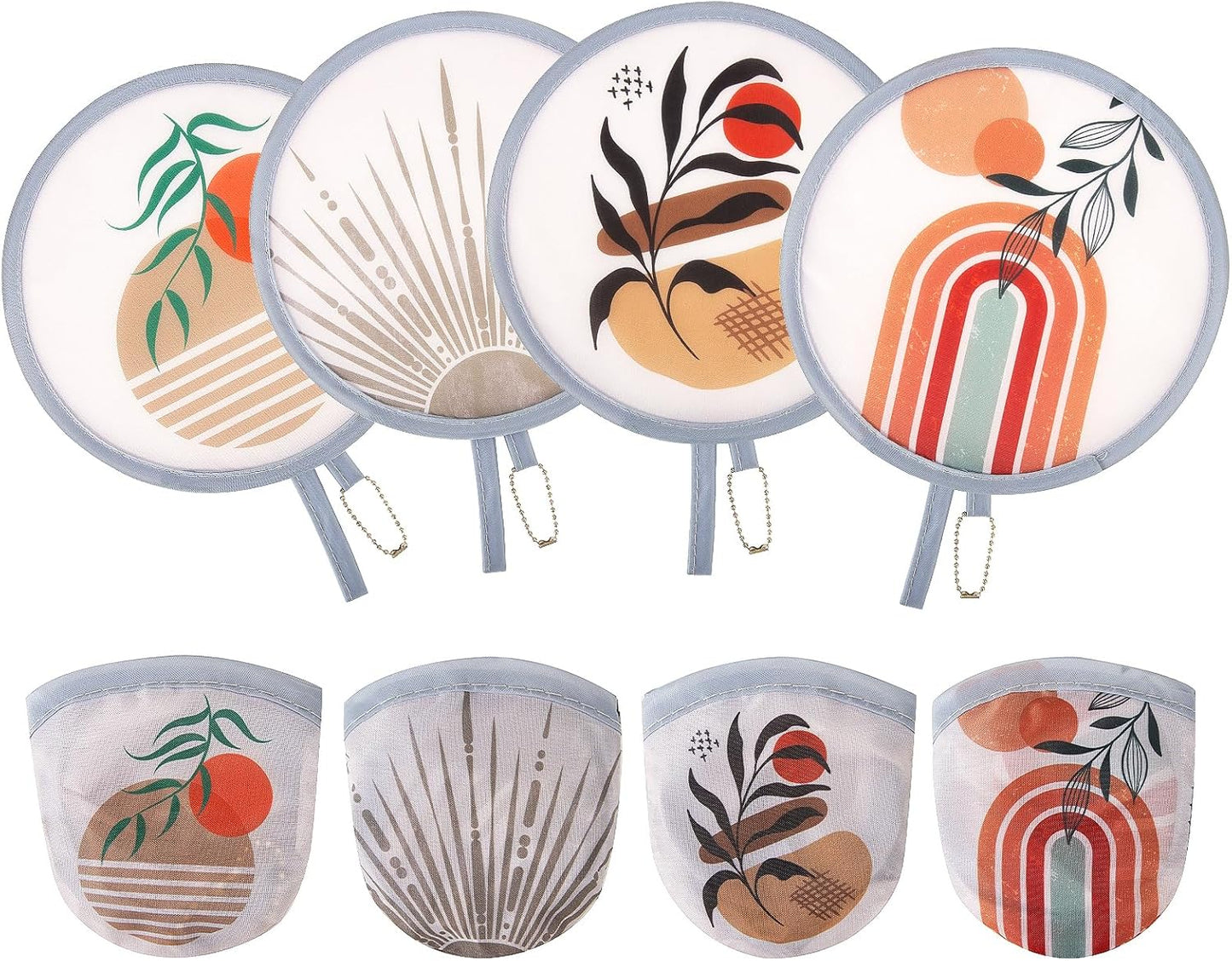 4Pcs Bohemian Round Foldable Hand Fan Japanese Foldable Fan Style Handheld Compact Cooling Fans,Round Folding Fan for Outdoor Games,Xmas Decoration,Festival,Party Favors,Travel,Events