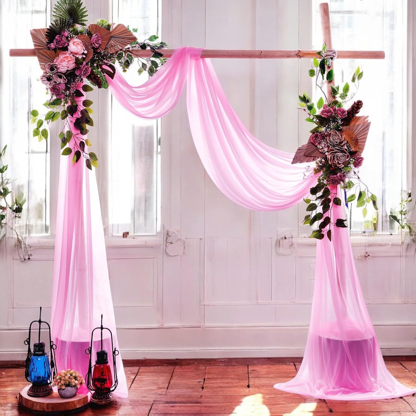 MDS Halloween Chiffon Draping Fabric - 2 Panel, 30" Wide x 40ft Long - Sheer Spooky Arbor & Canopy Drapery for Haunted House Backdrops, Party Ceilings, DIY Costumes & Themed Events - Bubblegum Pink