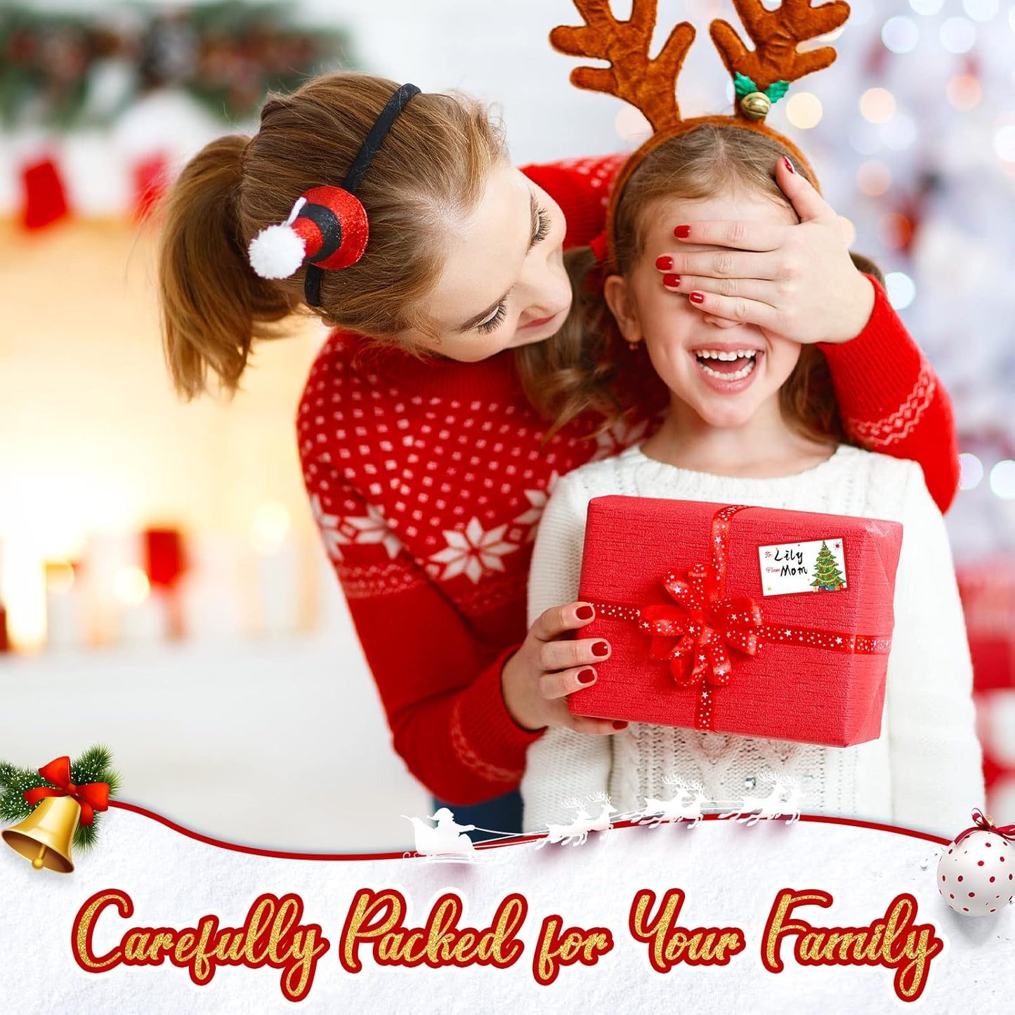 Zonon 720 Pieces Self Adhesive Christmas Gift Tag Xmas Kraft Name Tags Natural Kraft Xmas Stickers Paper Tags Labels for Christmas Decoration(Cute Style)