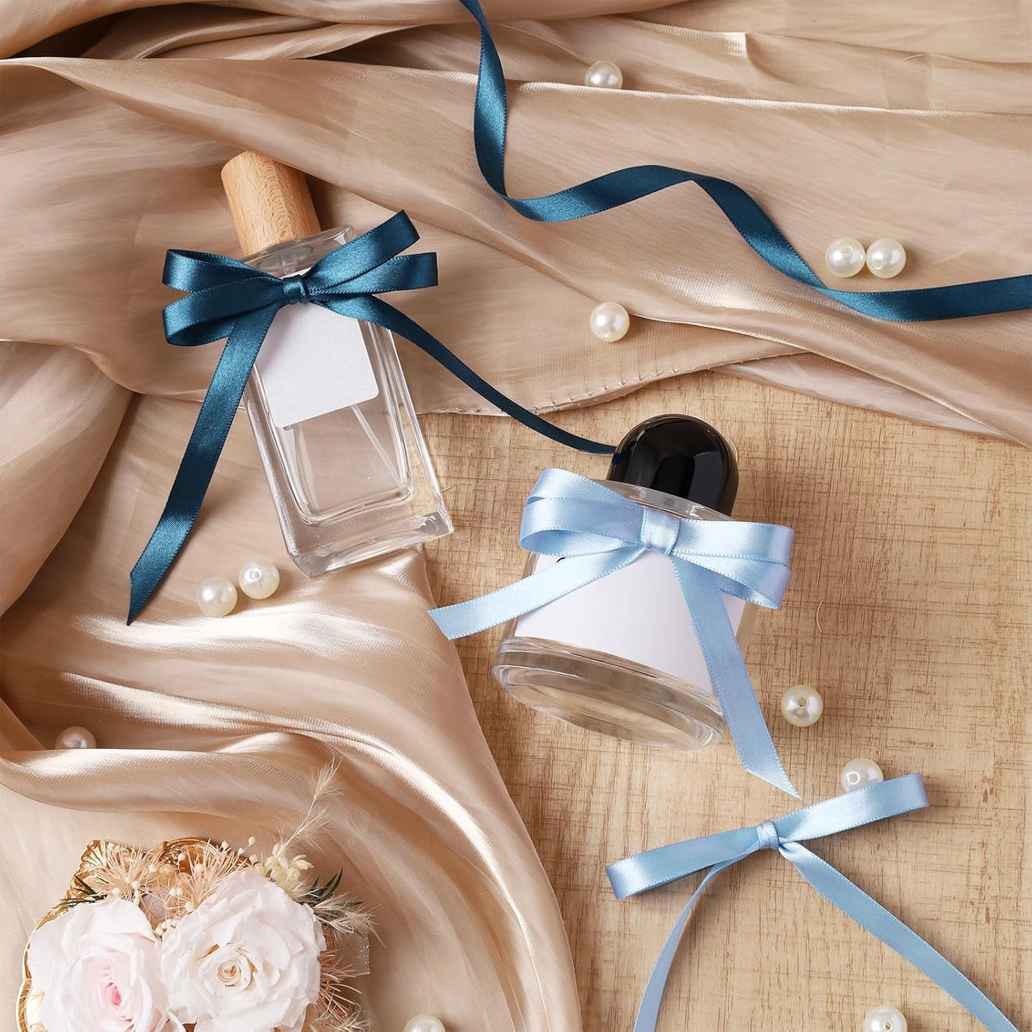 LaRibbons Light Blue Satin Ribbon 3/8 Inch 50 Yards Thin Luxury Double Faced Sky Blue Silk Ribbon for Flower Bouquet Crafts Gift Wrapping Wedding Babyshower Decoration