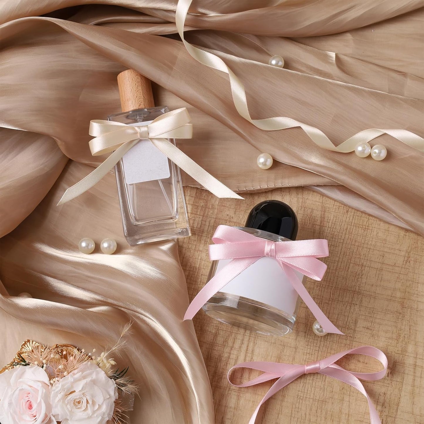 LaRibbons Light Pink Satin Ribbon 3/8 Inch 25 Yards Luxury Double Faced Pink Silk Ribbon for Gift Wrapping Flower Bouquet Crafts Wedding Party Babyshower Decoration