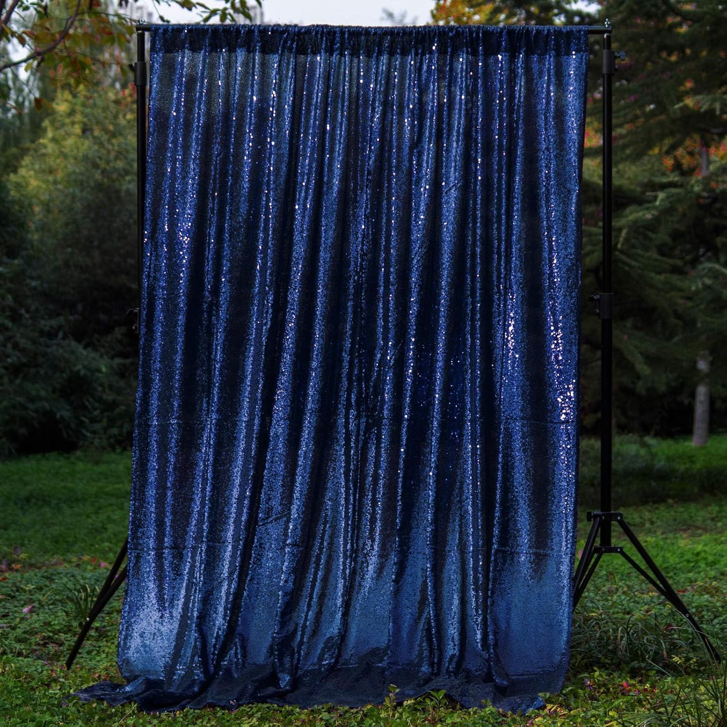 Navy Blue Sequin Backdrop Curtains 1 Panel 8FTx8FT Glitter Navy Blue Photo Backdrop Drapes Party Wedding Baby Shower Curtain Sparkle Photography Background Backdrop