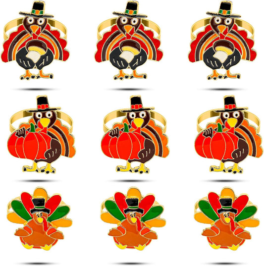 KPOSIYA Thanksgiving Napkin Rings Set of 24, Turkey Napkin Rings Vintage Alloy Fall Napkin Holders for Holiday Dinner Parties, Weddings, Family Gatherings