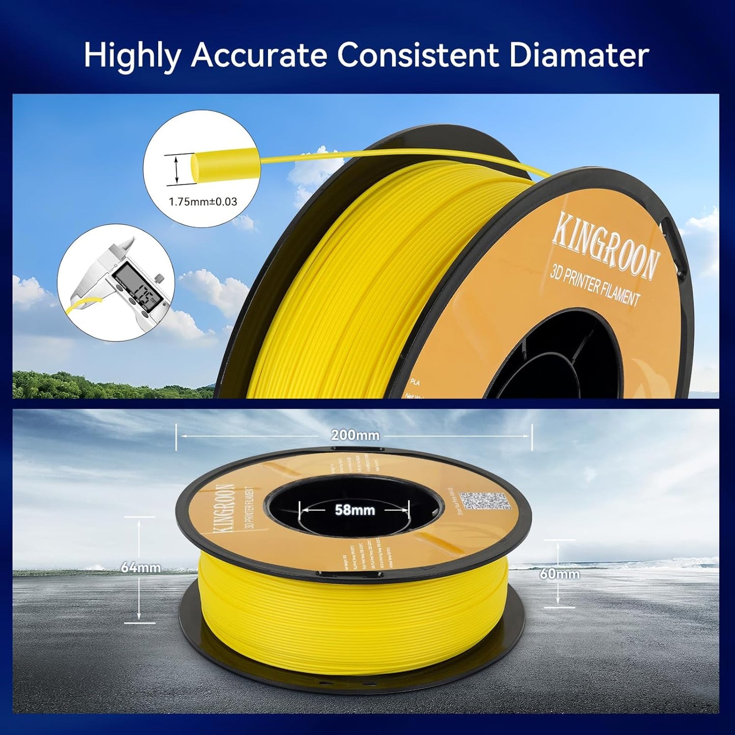 Kingroon PLA Filament 1.75mm 3D Printer Filament Lemon Yellow Pla 1kg Filament Dimensional Accuracy +/- 0.02mm, Fit Most FDM Printer,Lemon Yellow