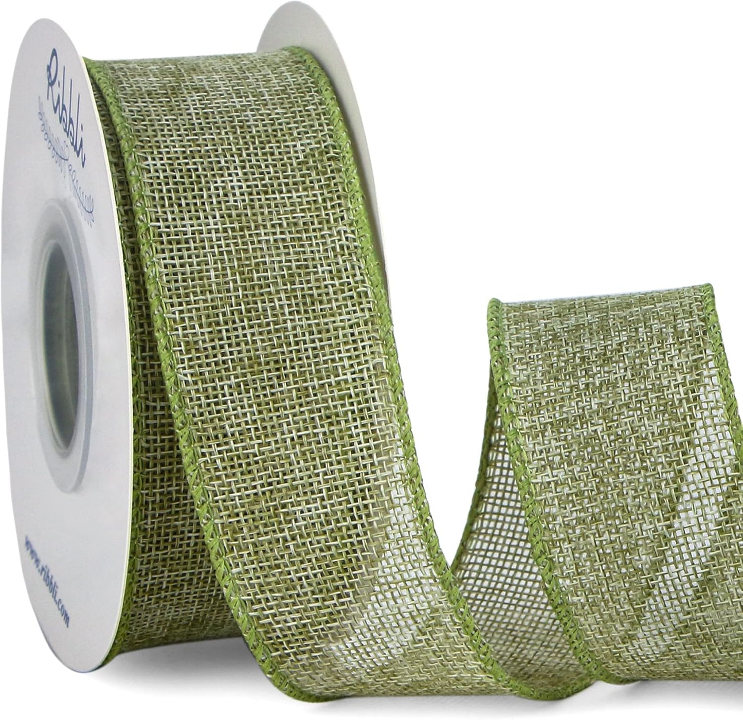 Ribbli Spring Moss/Sage Green Burlap Wired Ribbon,1-1/2 Inch x 10 Yard, Wired Edge Ribbon for Big Bow,Wreath,Tree Decoration,Outdoor Decoration