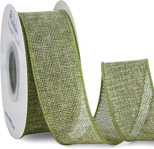 Ribbli Spring Moss/Sage Green Burlap Wired Ribbon,1-1/2 Inch x 10 Yard, Wired Edge Ribbon for Big Bow,Wreath,Tree Decoration,Outdoor Decoration