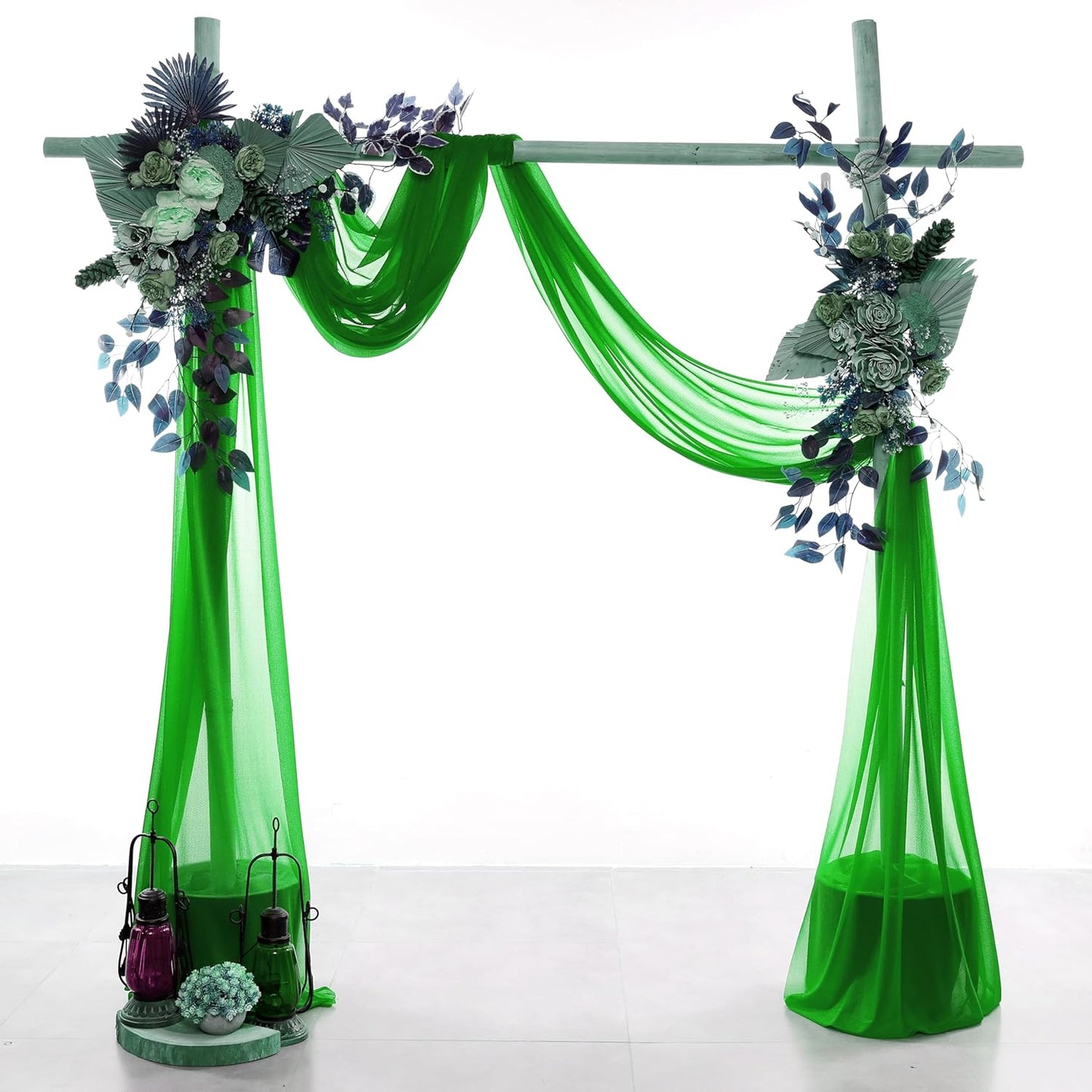 VDS Pack of 2 Panel (30 Inch X 40 Feet) Wedding Arch Draping Fabric Sheer Chiffon Fabric Drapery for Wedding Ceremony Reception Swag Backdrop Canopy Chuppah ARBO Altars Decoration (Green)