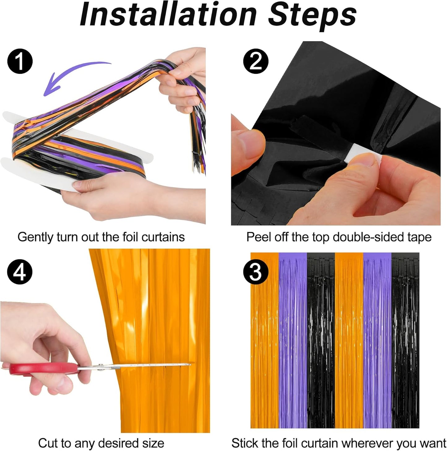 8 Pack Halloween Decorations Indoor, 3.28 FT x 7.05 FT Party Streamer, Orange Purple Black Streamer Backdrop Fringe Curtains Foil Tinsel, Halloween Party Supplies Hanging Halloween Decor