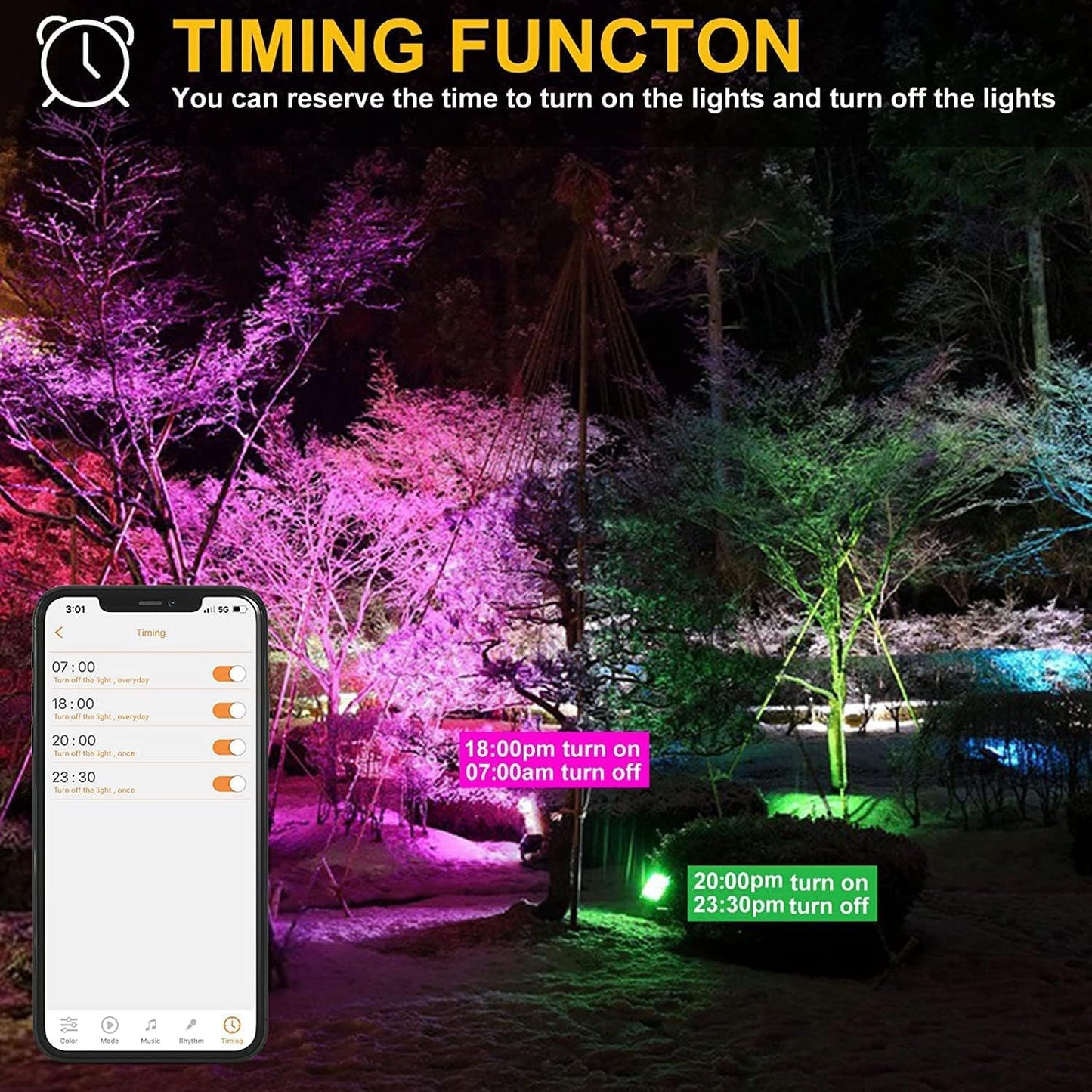 ChangM LED Flood Light Outdoor 500W Equivalent,Bluetooth RGB Flood Lights with APP Control, DIY Scenes,IP66 Waterprooof,Timing,Warm White 2700K Color Uplight