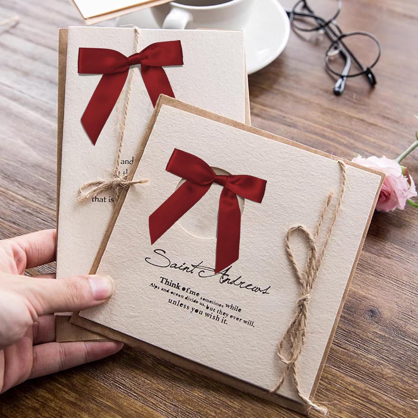 50Pcs Wine Red Twist Tie Bows for Gift Wrapping 2.5" Satin Ribbon Bow for Treat Bags Cake Balloons Birthday Party Favors Wedding Decorations