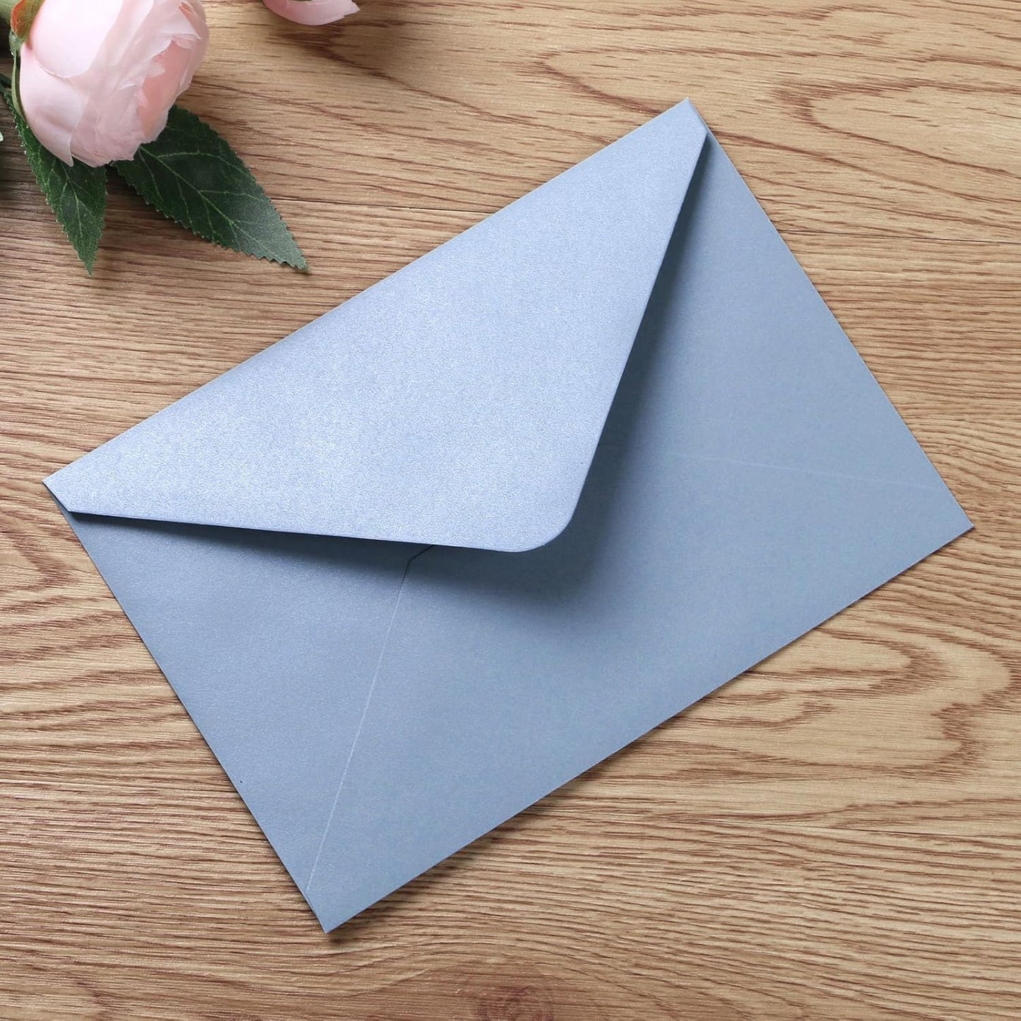 PONATIA 50 Pieces/lot A7 Envelopes, 5.25 X 7.25'' Matte Dusty Blue Envelopes Perfect For 5x7 Weddings Invitation Cards, Graduation, Acrylic Invitations, Photos (Pearl White Liner + Matte Dusty Blue)