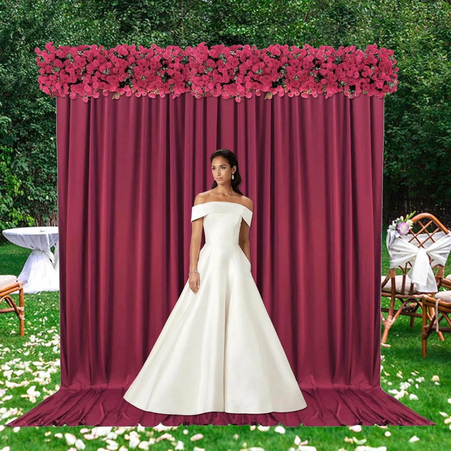 10ft x 10ft Burgundy Backdrop Curtains for Parties, Fabric Satin Background Curtain with Rod Pockets for Weddings, Birthday, Baby Shower, Photography, Graduation Party Backdrop Drapes, 2 Panels