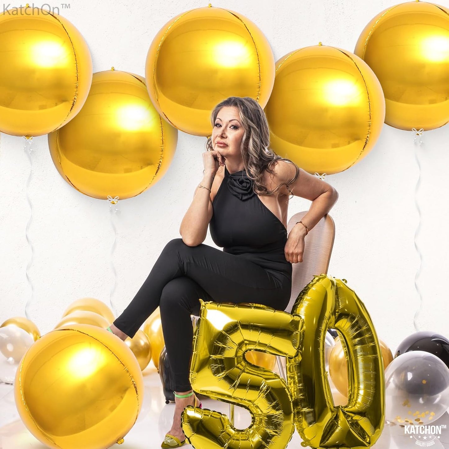 KatchOn, Large Gold Foil Balloons - Huge 22 Inch, Pack of 6 | Gold Mylar Balloons for Golden Party Decorations | Metallic Balloon for Disco Party, Thanksgiving Decorations | New Year Decorations 2026