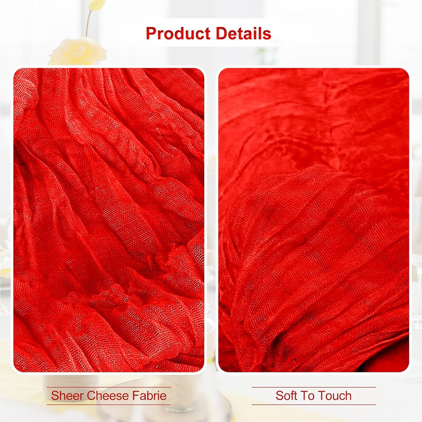6 Pack Red Cheesecloth Table Runner 35x120 Inch 10Ft Rustic Gauze Cheese Cloth Table Runner Sheer Cheesecloth Table Runners for Wedding Party Bridal Shower Decoration